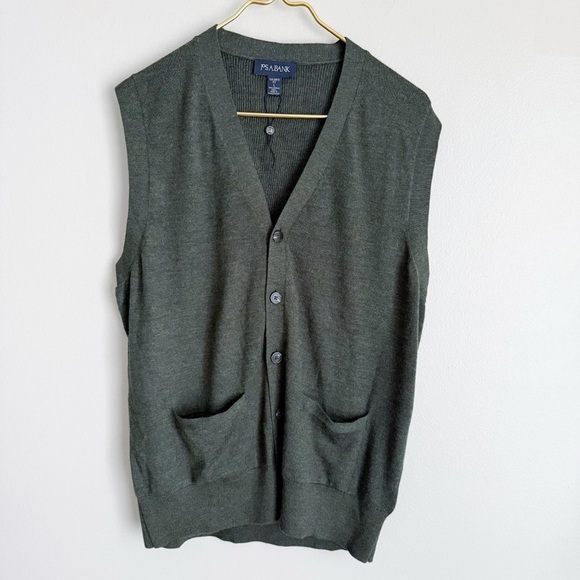NWOT Jos. A. banks 100% merino wool tailored fit button up sweater vest green - Picture 1 of 5